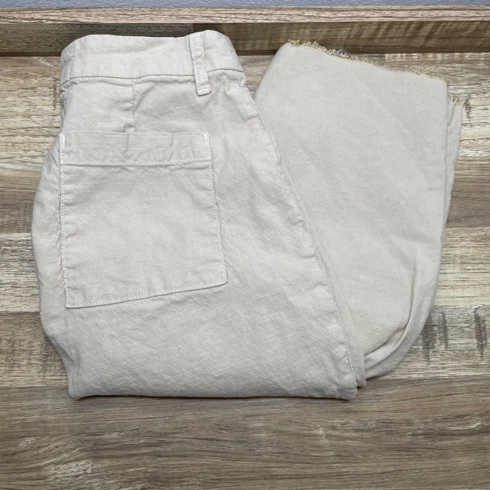 Frank & Eileen Kinsale Linen Blend Cropped Raw Hem Pants Beige Women's 2 USA EUC